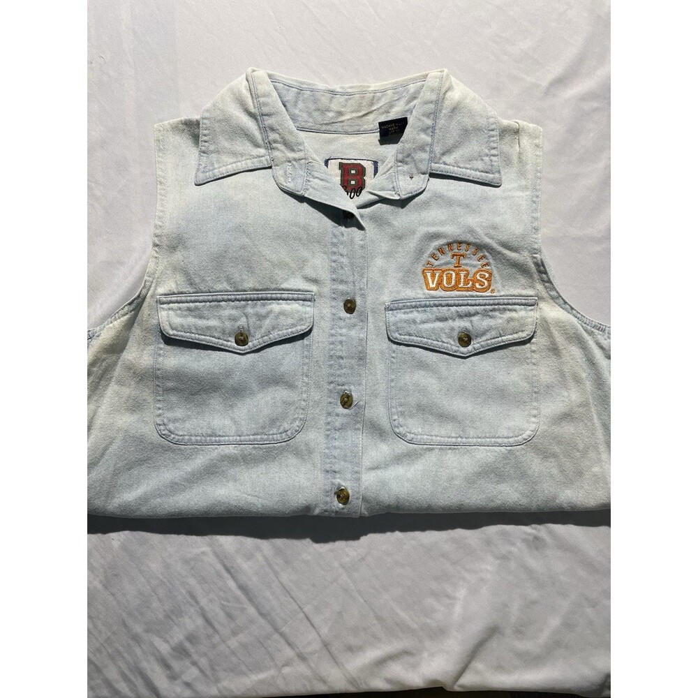 Vintage Tennessee Vols Vest Size Small Denim Sleeveless Button Up 1990’s NCAA UT